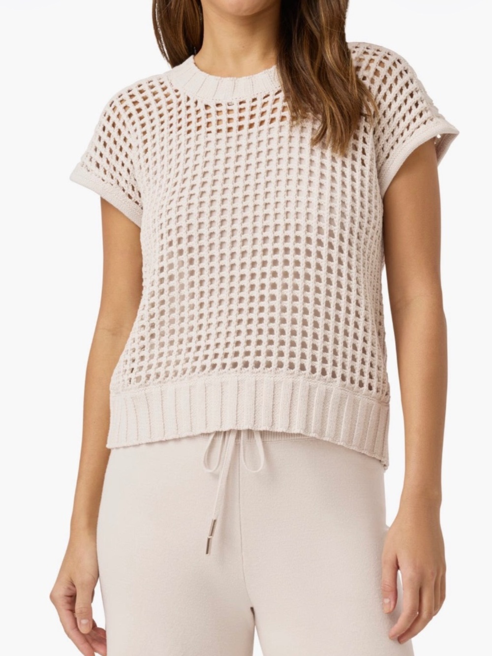 Splendid x Cella Jane Open Knit Sweater Top Pearl Ivory XS with Removable Cami